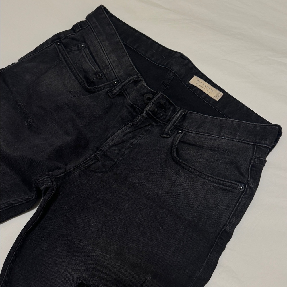 All Saints dark grey/black skinny jeans size W30 with distressed accents